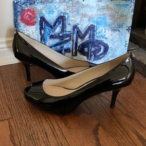 Michael Kors Black Patent Leather Peep-Toe heels.